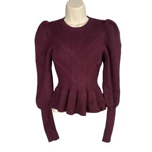 Express Ribbed Peplum Puff Sleeve Sweater Womens XS Chic Old Money Luxury Y2k